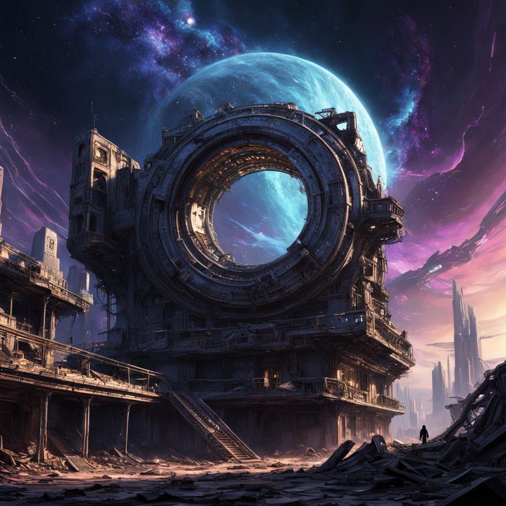 Collapsing Space Portal in Derelict Cityscape