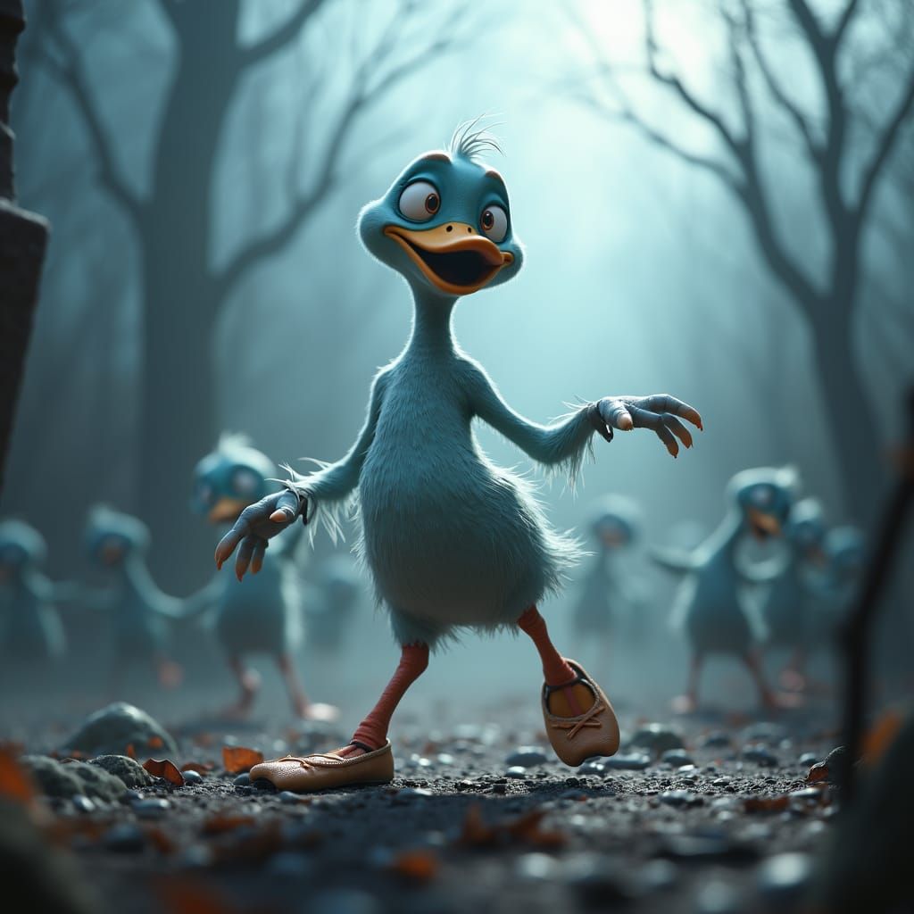 Zombie Duckling Thriller Dance in Graveyard, 3D Art