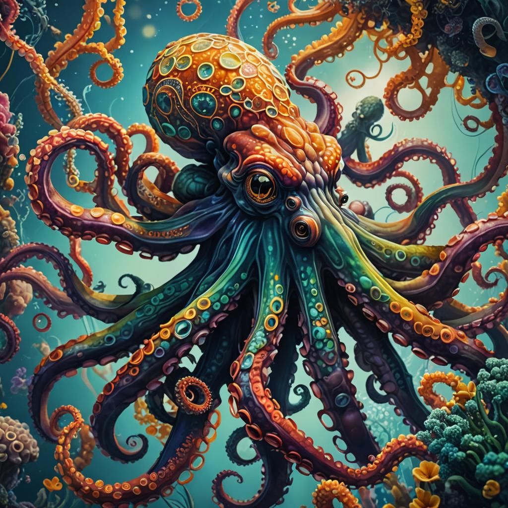 Intricately Detailed Octopus in Alien Ocean Concept Art
