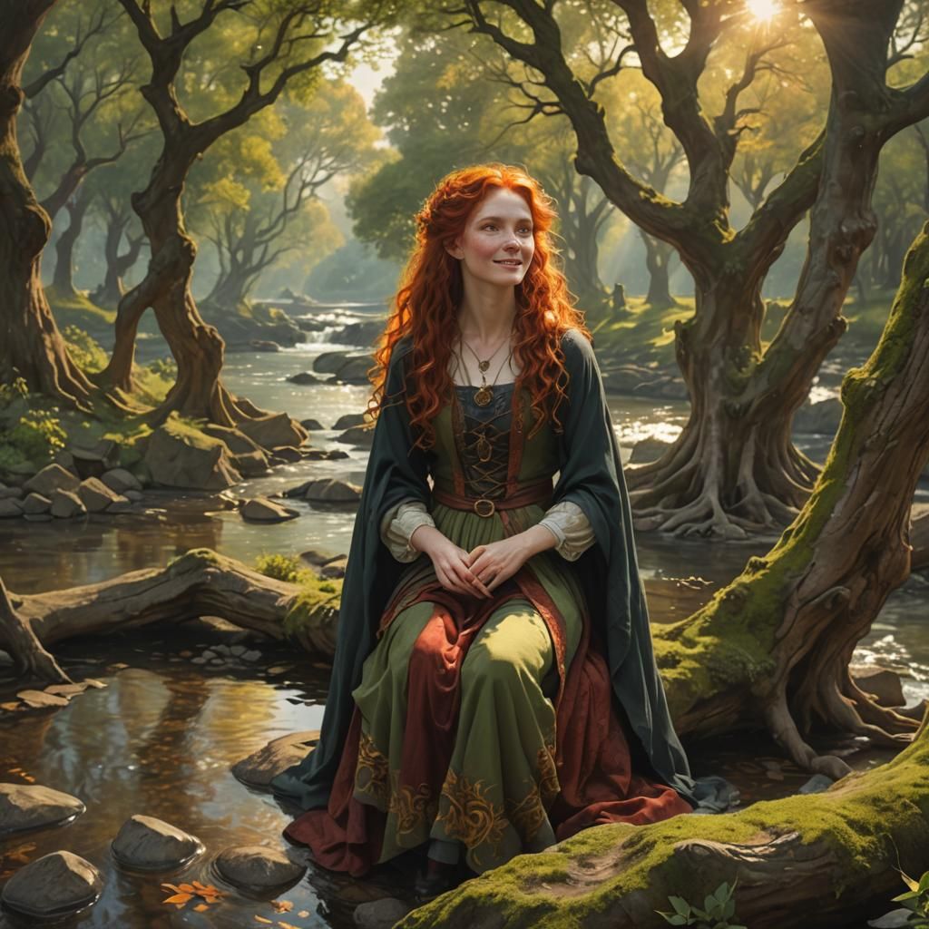 Redhead Witch in Sunshine: Art Nouveau Style