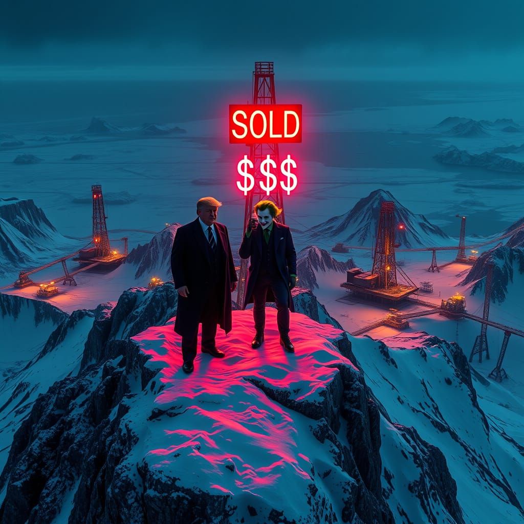 Hyperrealistic Greenland Landscape with Trump and Joker, Int...
