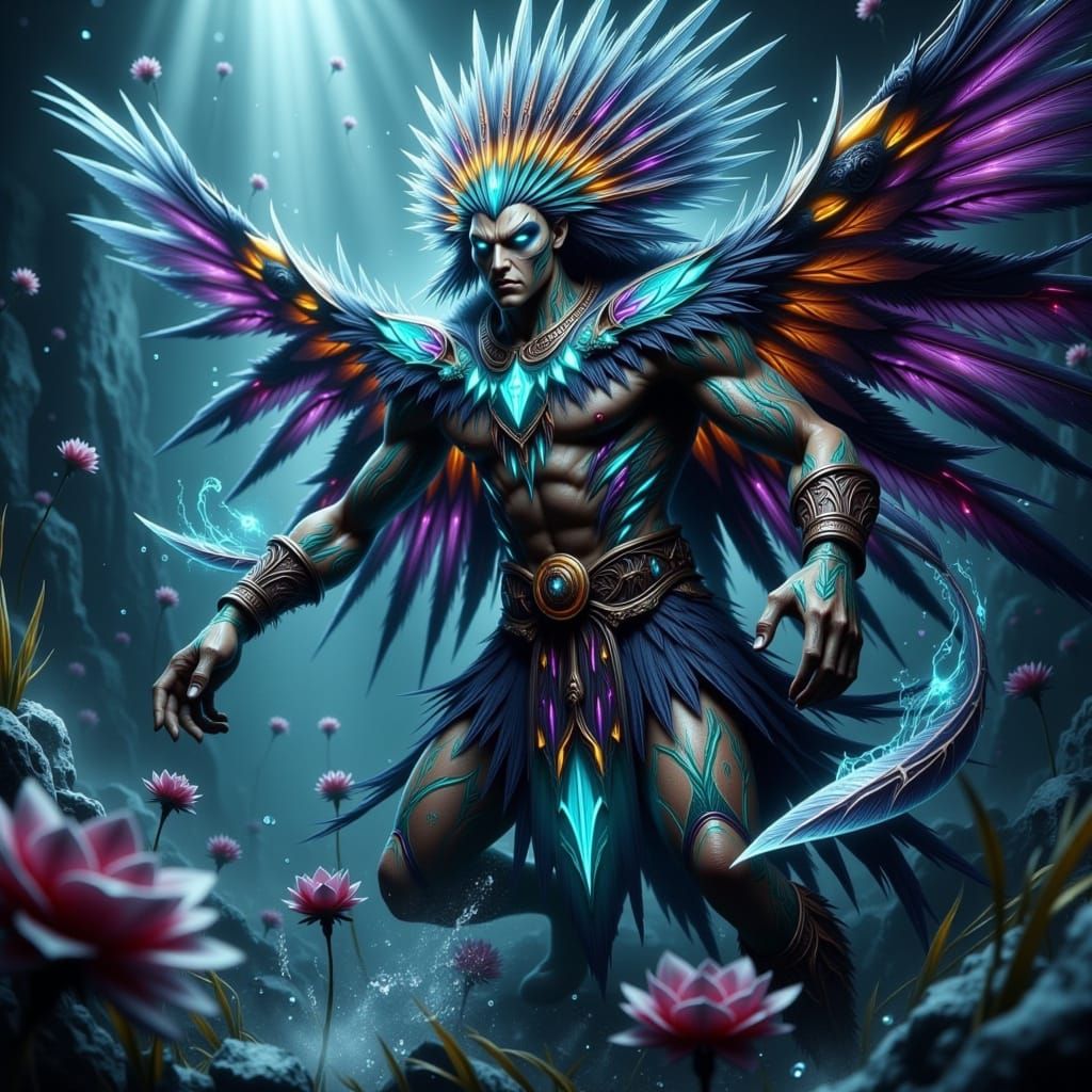 Majestic Quetzalcóatl Emerges from Ocean Waves, Ready for Ba...