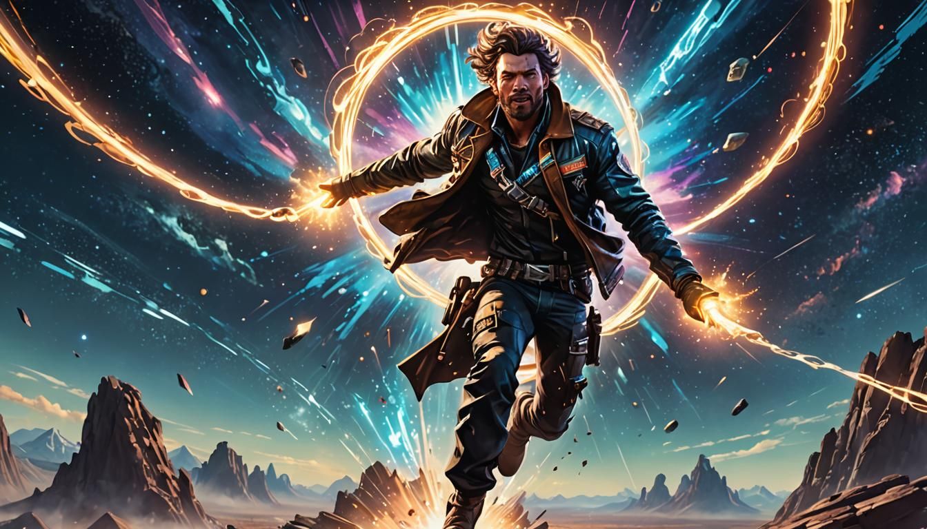 Space Cowboy Leaping Between Crystal Islands