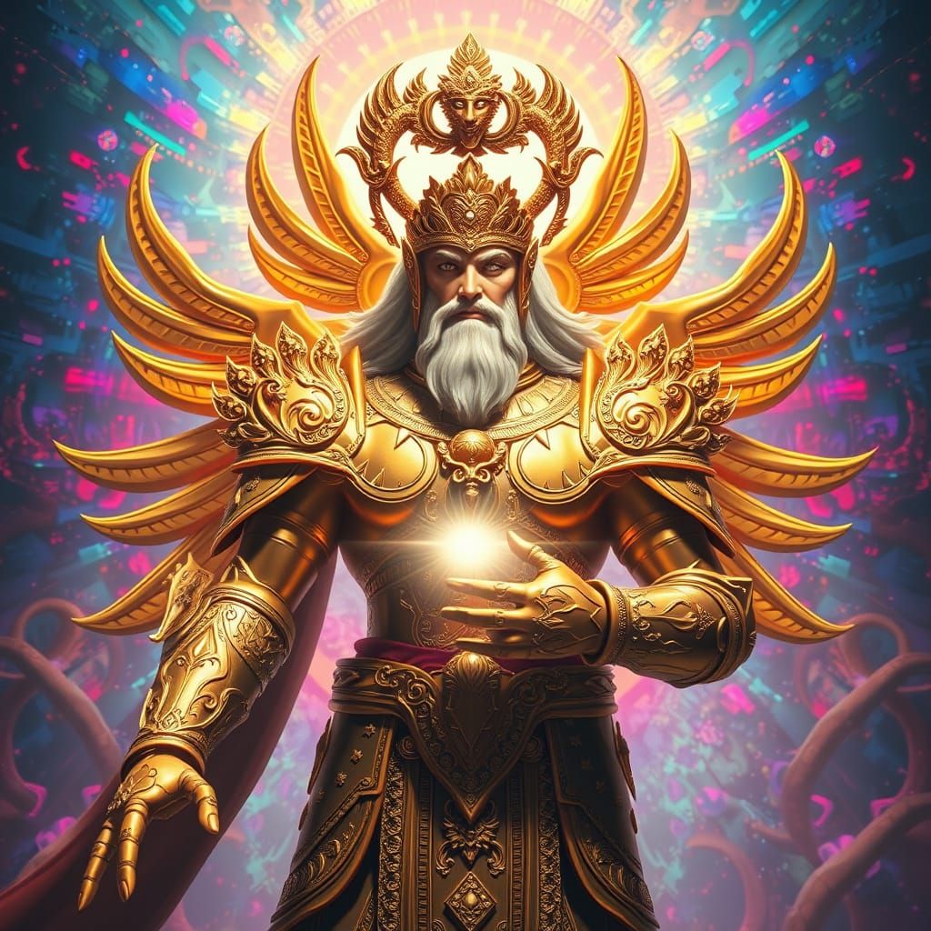 Golden Godlike Image in a Colorful Kaleidoscope