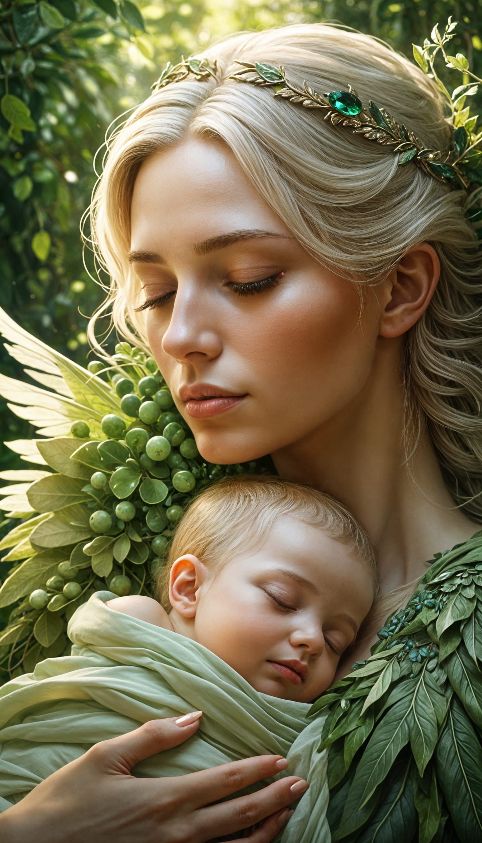 Ethereal Mother and Child Portrait in Fantasy Art Style