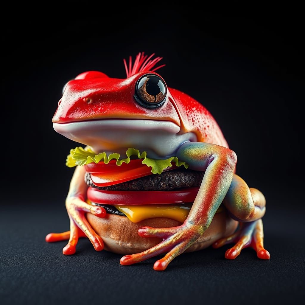 Surreal Hamburger-Frog Hybrid in Hyper-Realistic Art Style