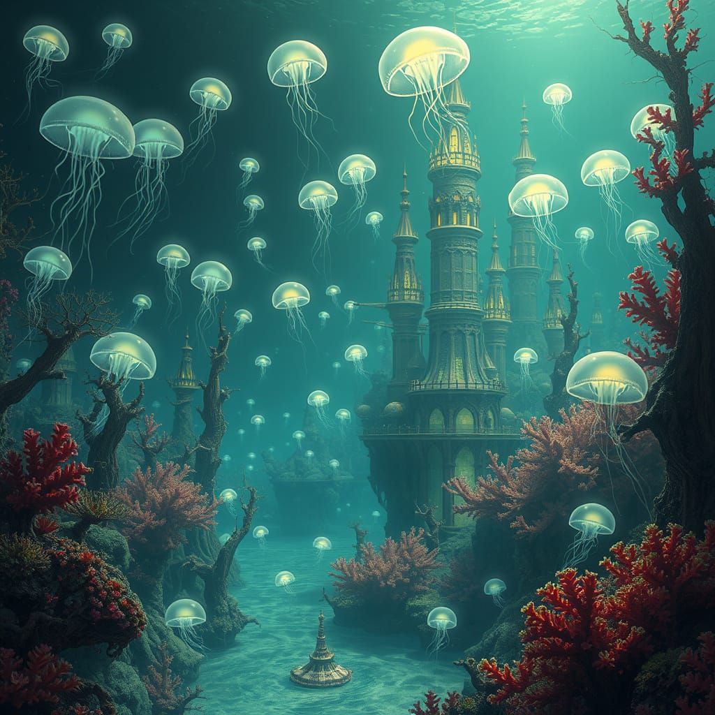 Bioluminescent Jellyfish City: Surreal Underwater Digital Ar...