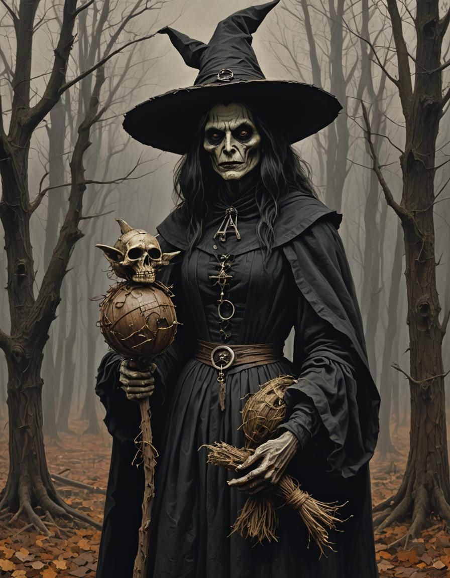 Dark Salem Puritan Witch with Effigy