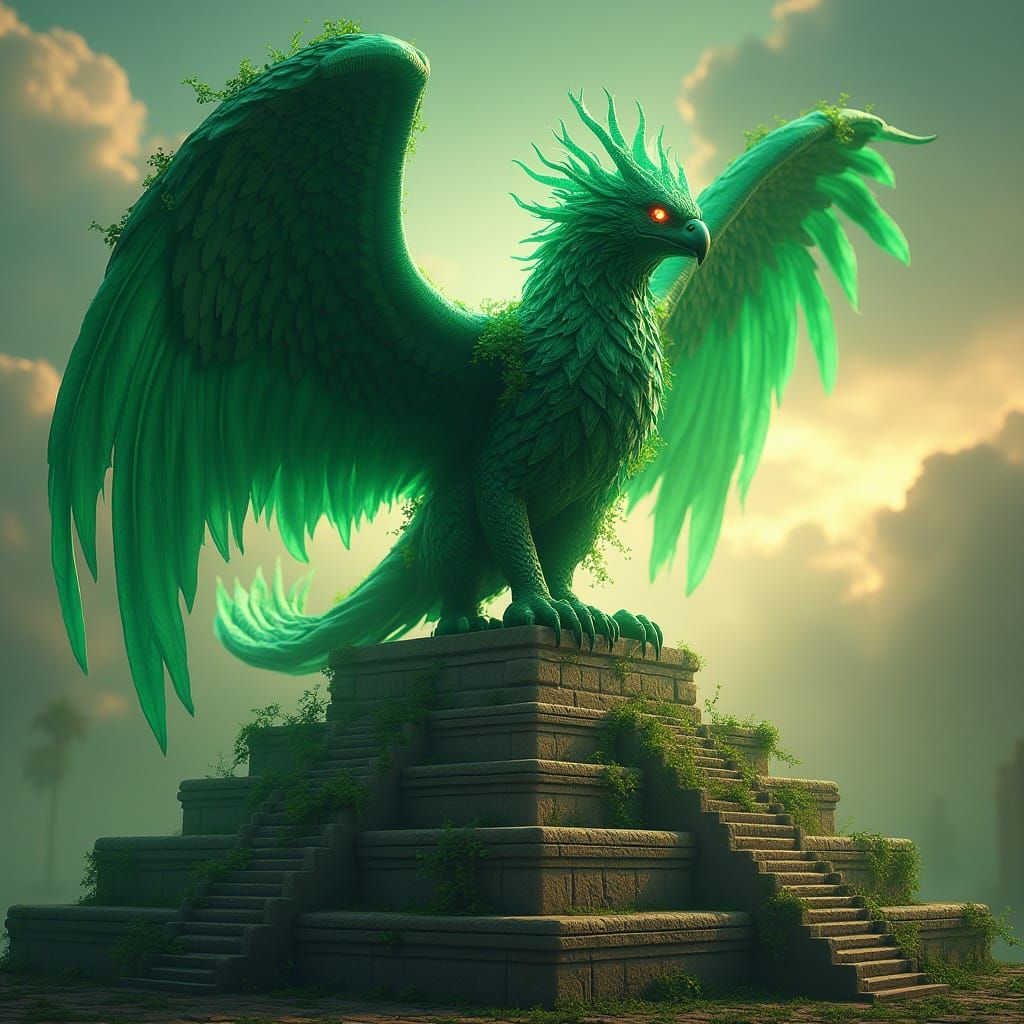 Emerald Griffin Statue on Ancient Ziggurat