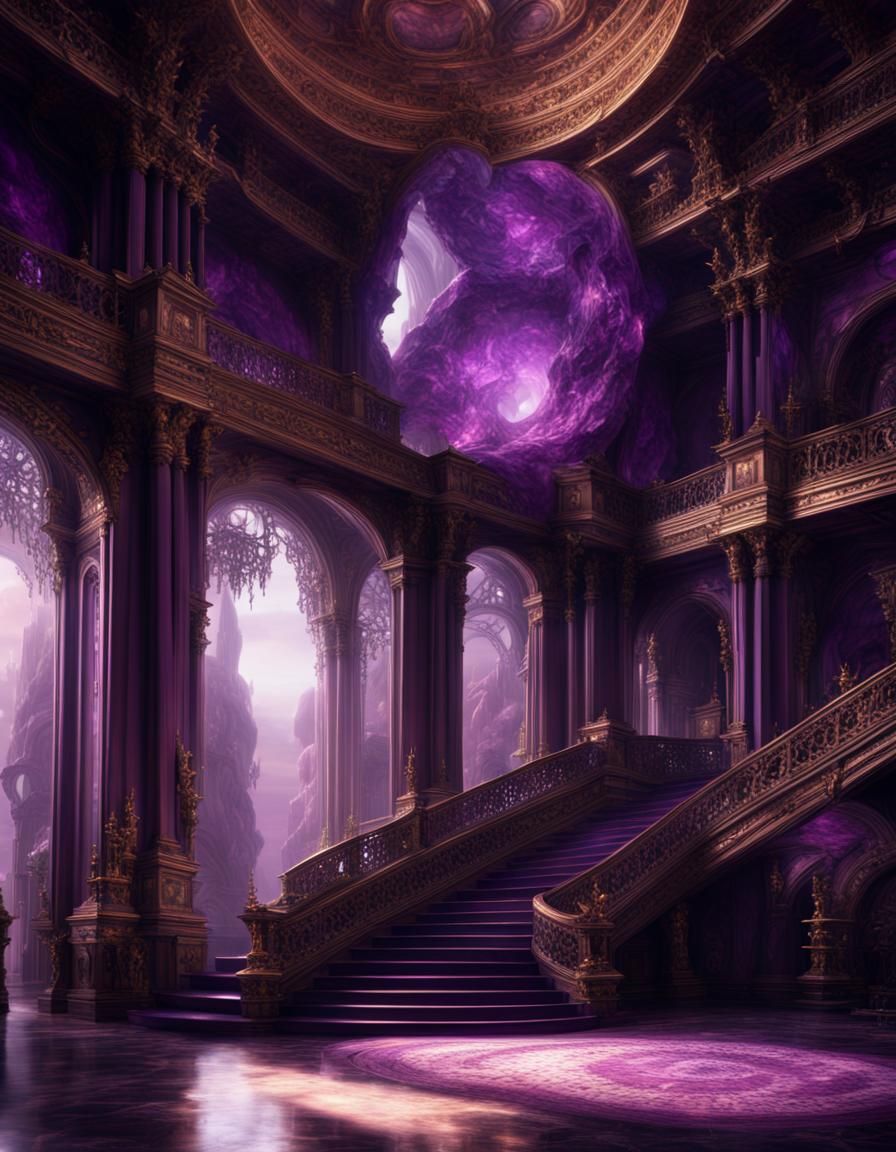Dark Purple Crystal Palace: Epic Digital Matte Painting