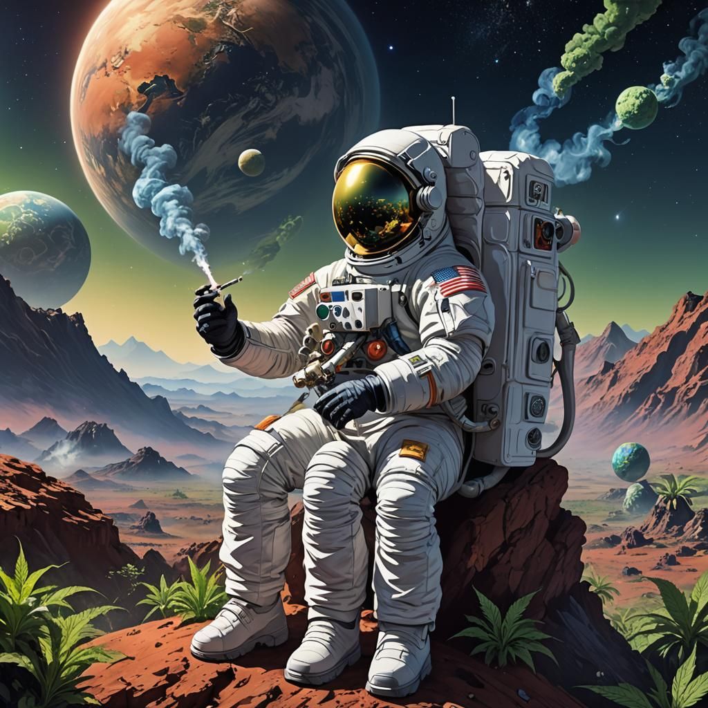 Astronaut Smoking Weed: Anime Style Planet Art
