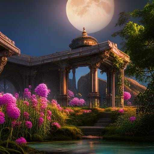 Temple Under Moonlight: Fantasy Concept Art