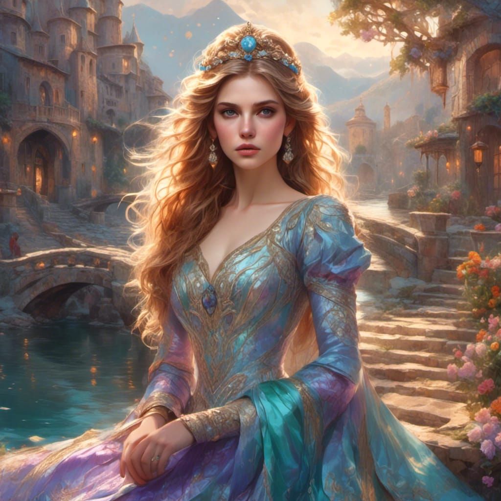 Swan Princess Pearl Castle, Digital Art Portrait