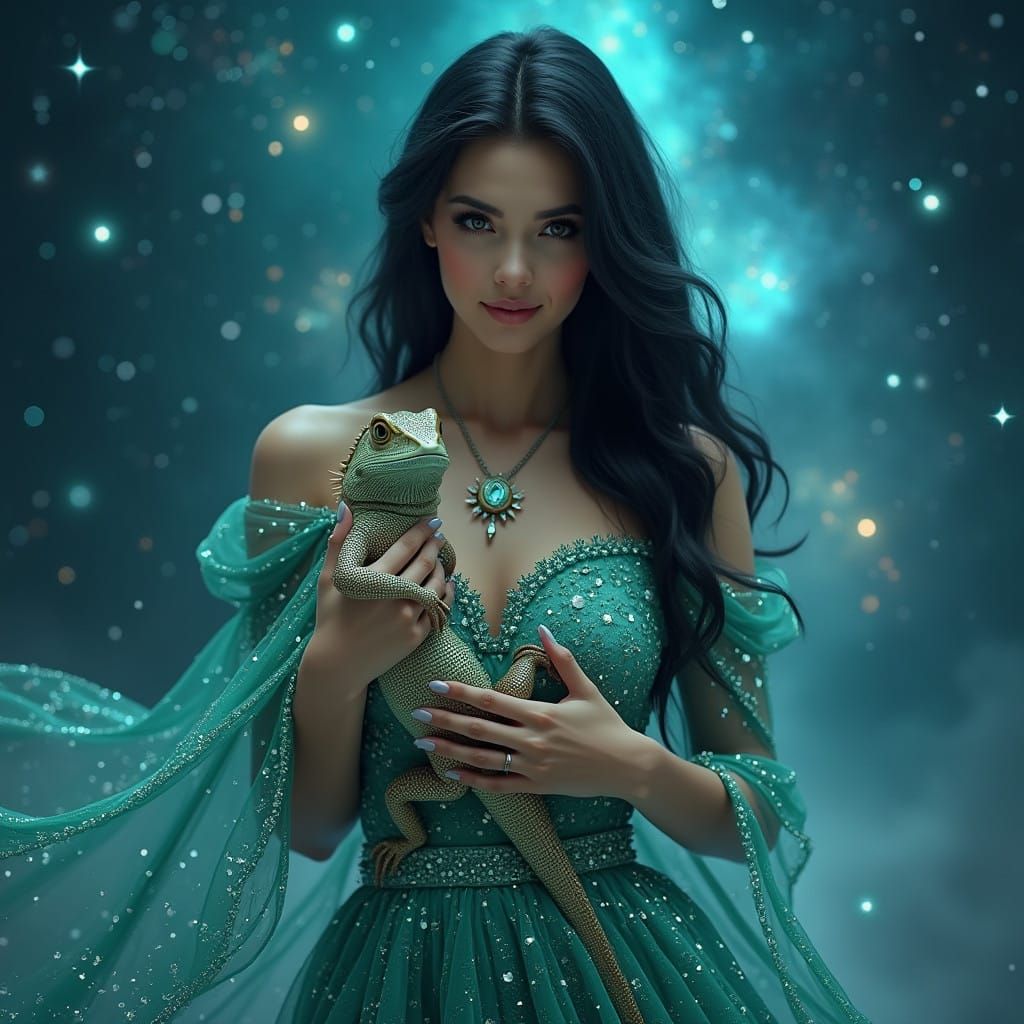 Ethereal Goddess in Celestial Turquoise Splendor