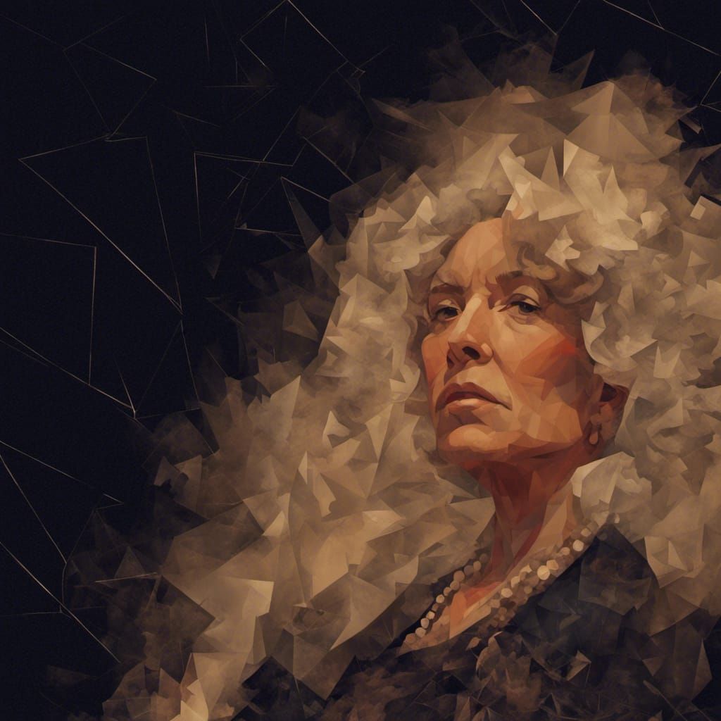 Cubist Portrait of Gray-Haired Woman in Art Deco Style