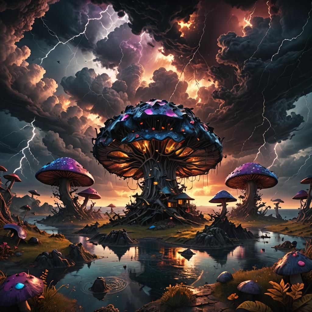 Psychedelic Mushroom Archipelago in Gothic Storm