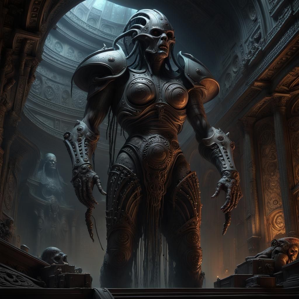 Nebula-Bound Giant Warrior in Dark Fantasy Style