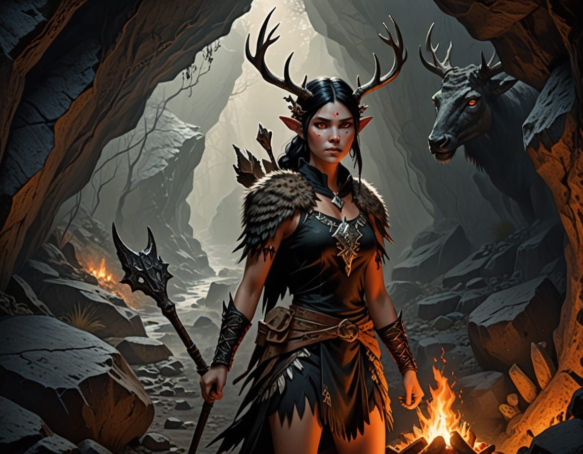 Mystical Elf Maiden in Primal Cave