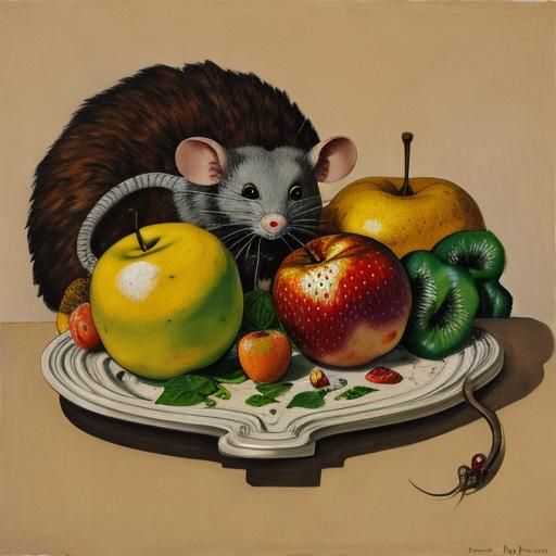 Surreal Still Life with Grotesque Rat in Oil