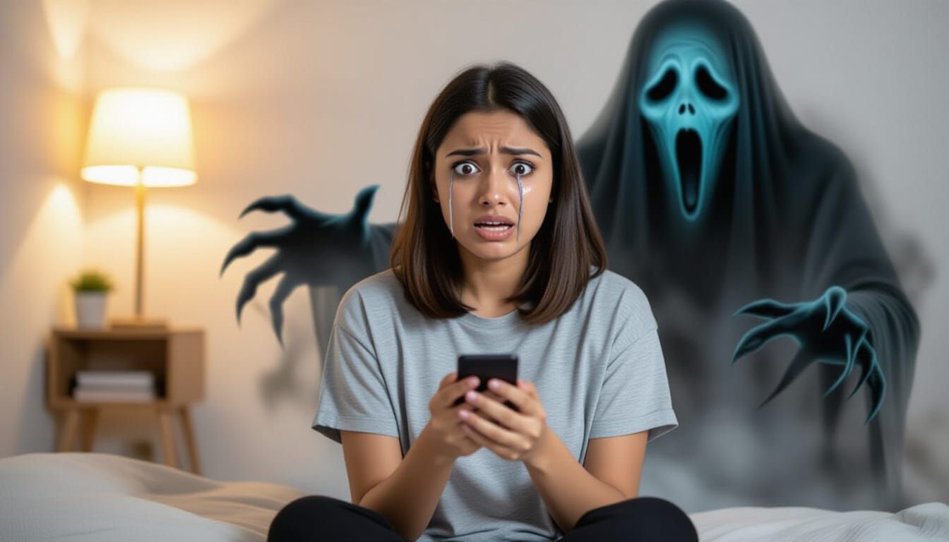 Terrified Woman Confronts Looming Ghost in Cinematic Lightin...