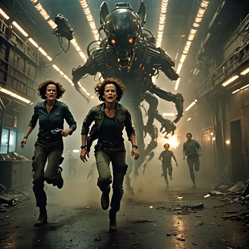Ripley and Denzel Washington Running from Alien