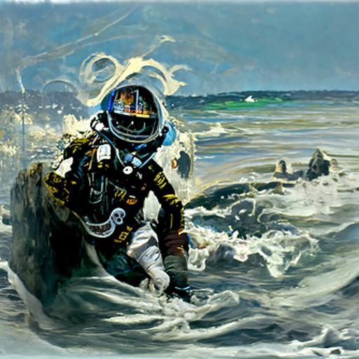 Astronaut's Underwater Journey: An Oil Painting