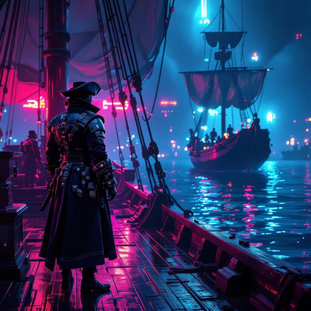 Cyberpunk Dutch Captain on Galley Deck
