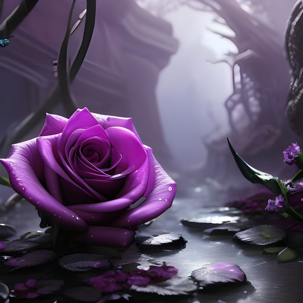 Elegant Purple Glass Rose: Digital Fantasy Art