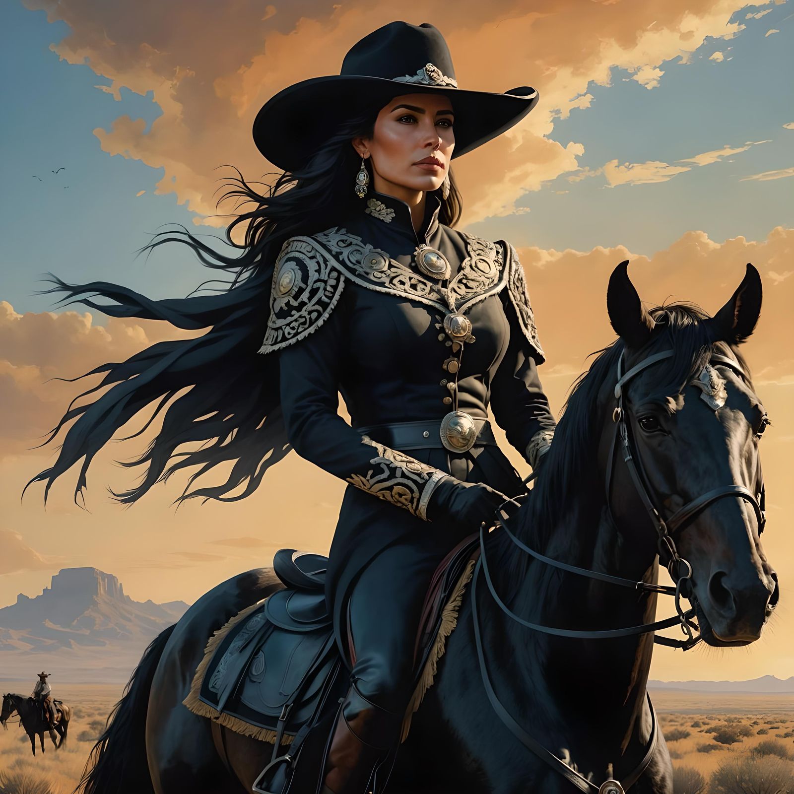 Mexican Woman U.S. Marshal on Horse