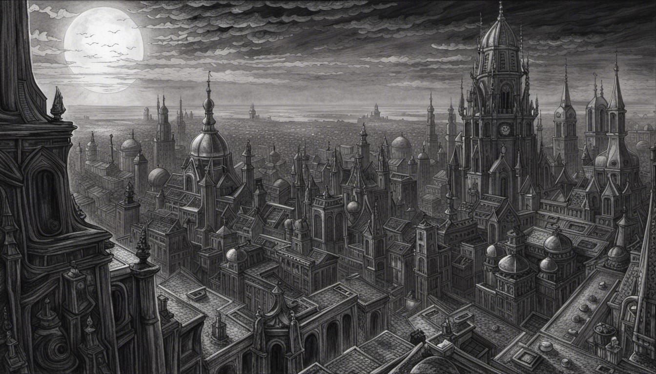 Baroque Gothic City Under Dark Sun: Synthwave Horror