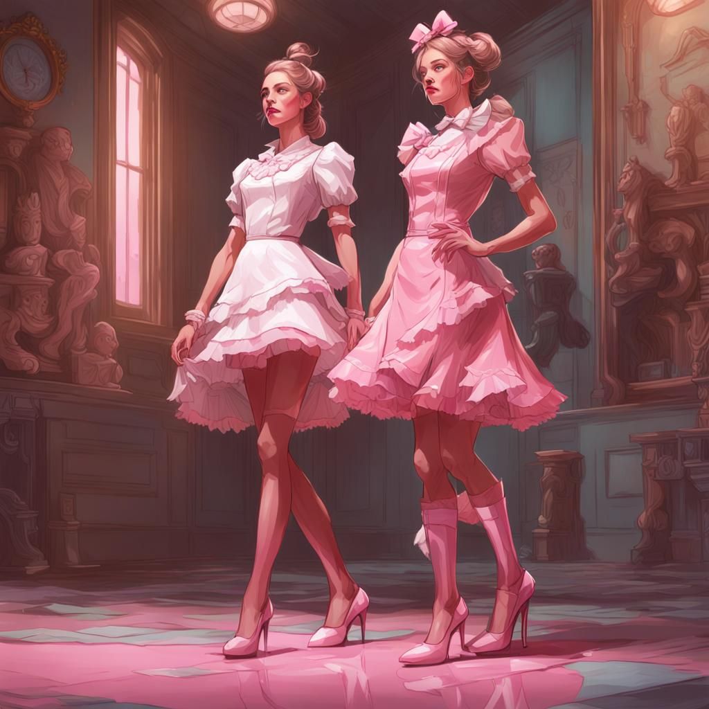 Pink Sissy Maid's First High Heel Walk