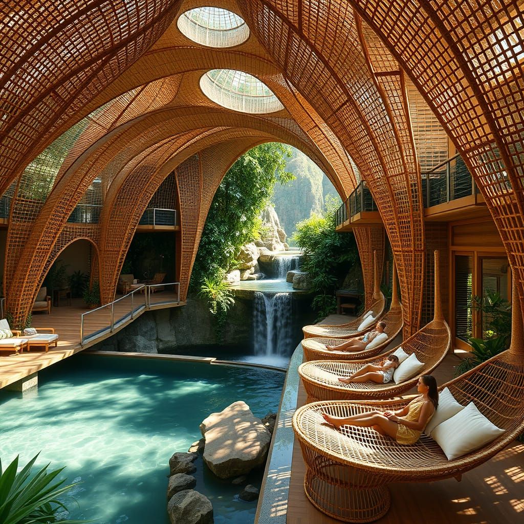 Luxurious Rattan Spa Overlooking Waterfall