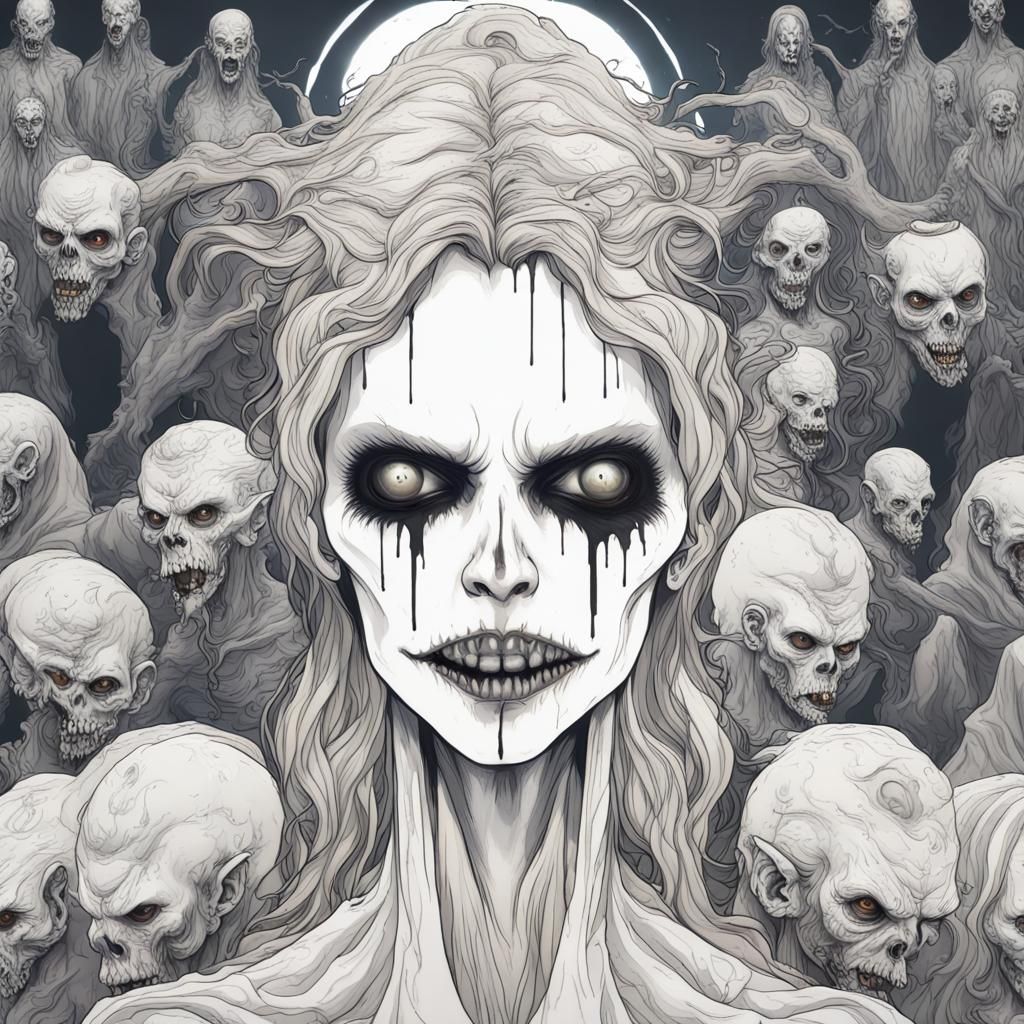 Creepy Halloween Ghosts and Goblins in Detailed Painting