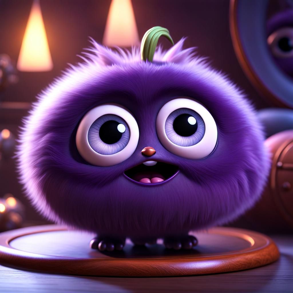 Adorable 3D Aubergine Character in Pixar Style