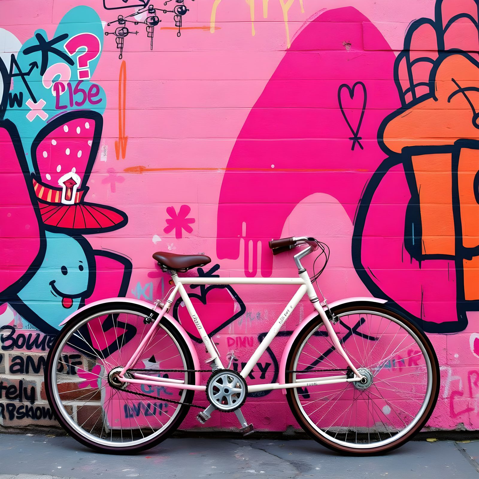 Pink Bicycle Wallpaper with Graffiti Art