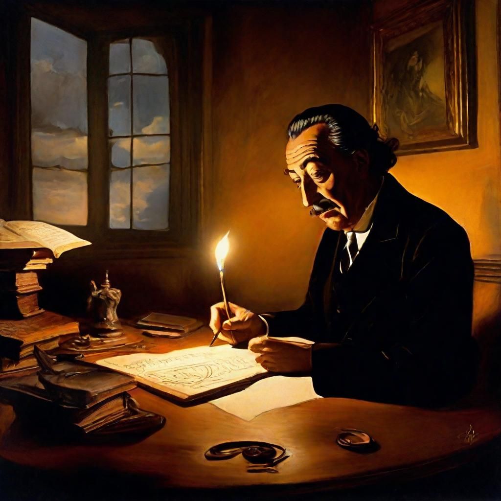 Surreal Salvador Dali Writing in Ornate Study