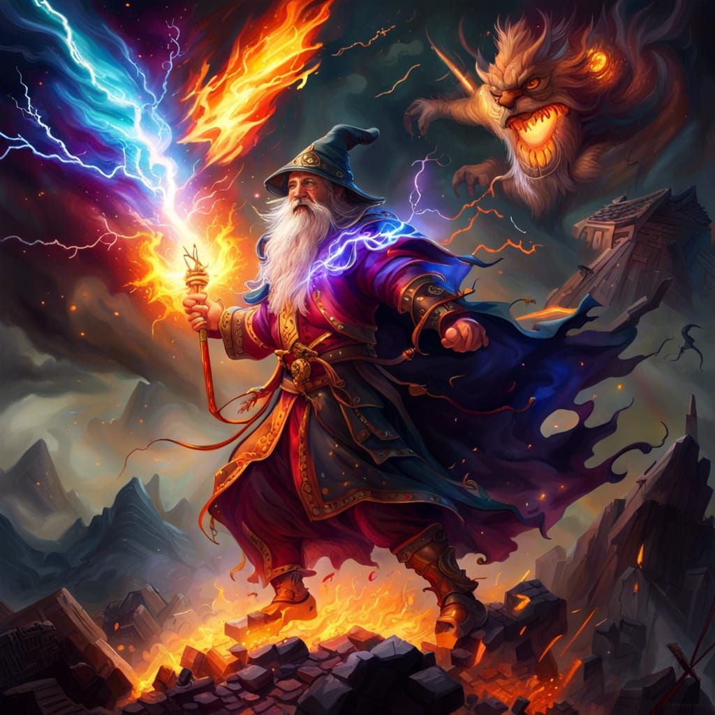 Epic Wizard Battle in Magical Landscape