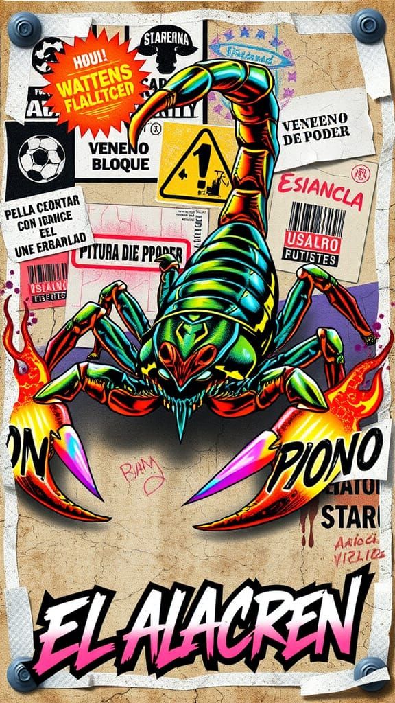 El Alacrán Lotería Card with Graffiti and Pop Art Style