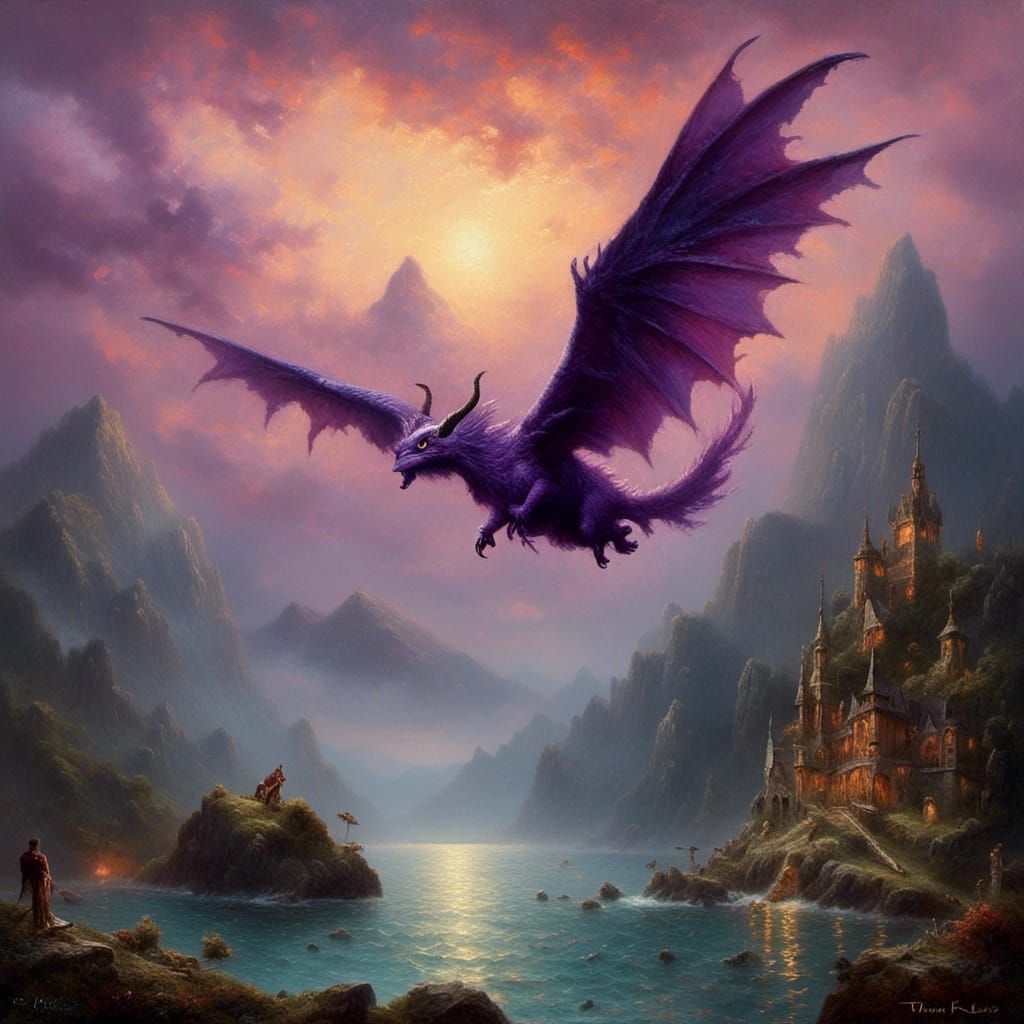 Whimsical Purple People Eater in Oil Painting Style