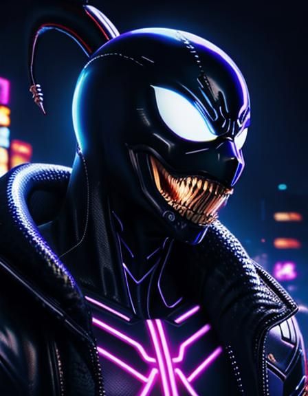 cyberpunk portrait of a Venom the Symbiote :: vaporwave, bla...