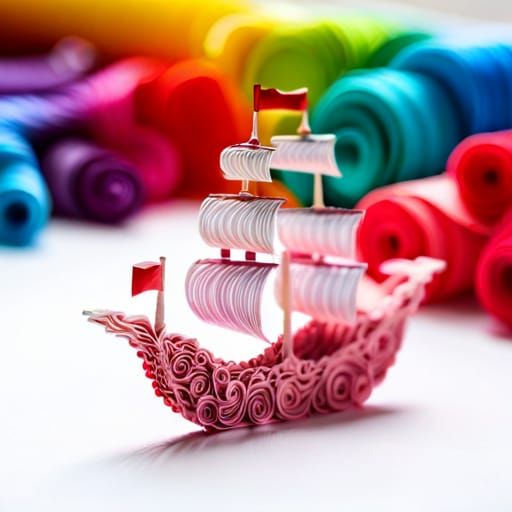 Intricate Paper Ship on Colorful Waves