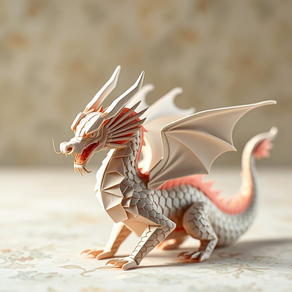Origami Dragon in Soft Focus, Ukiyo-e Style