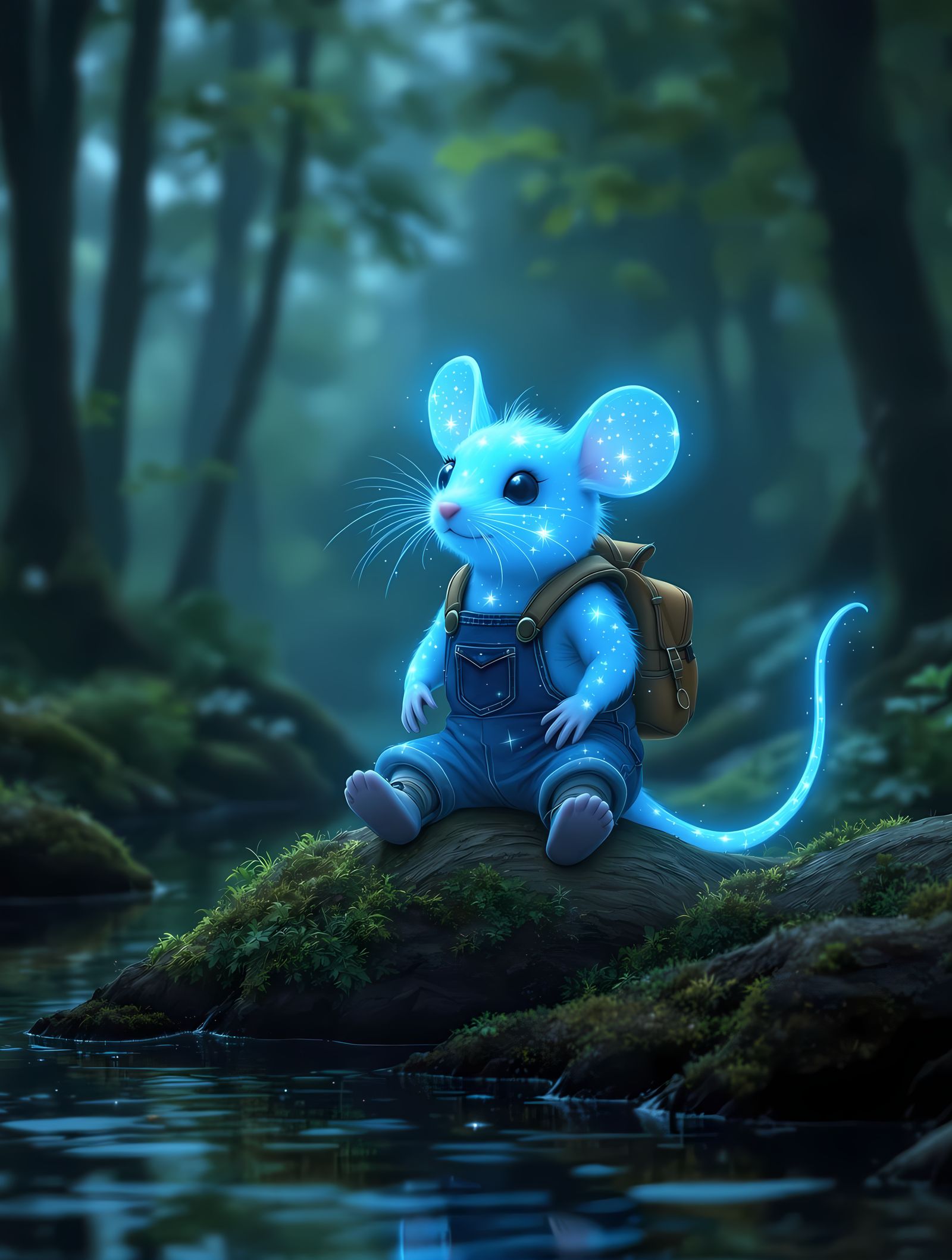 Whimsical Starry Mouse in Enchanted Forest