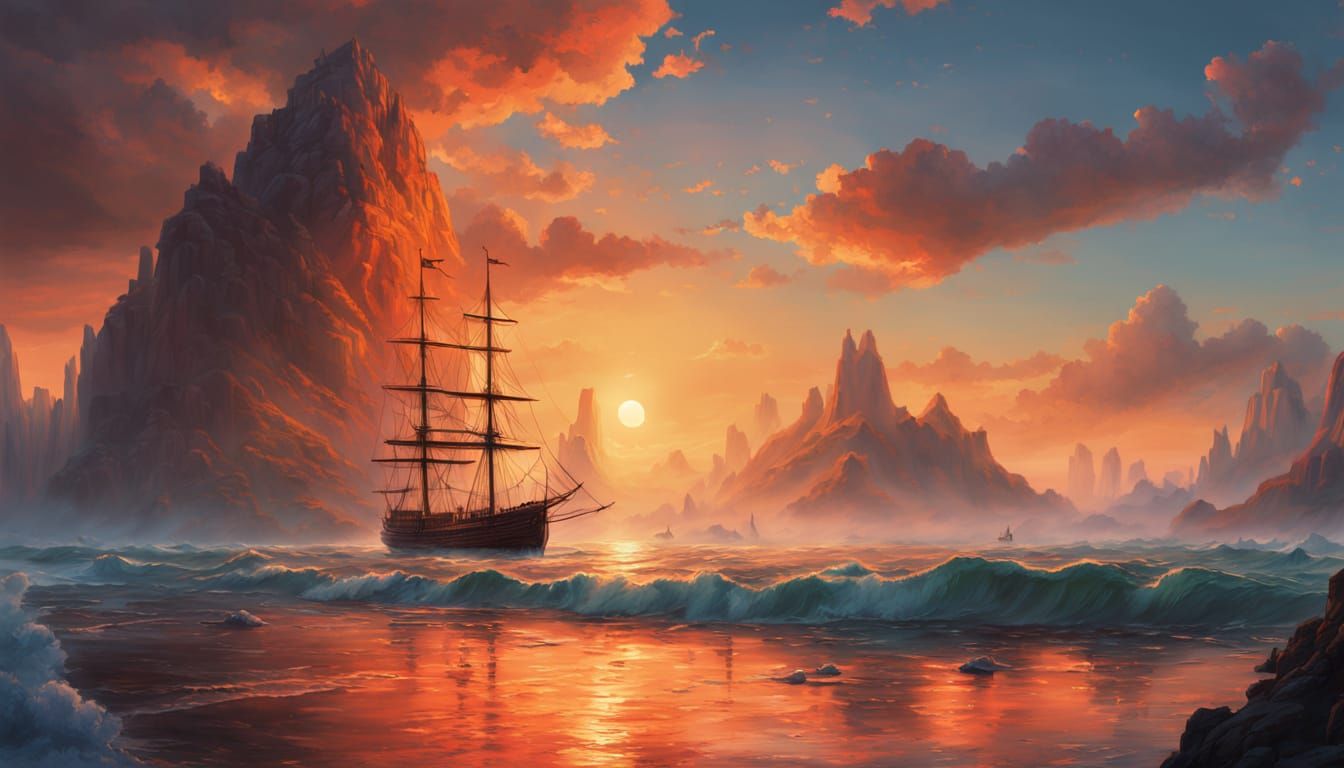 Surreal Sunset on a Dreamy Fantasy Sea