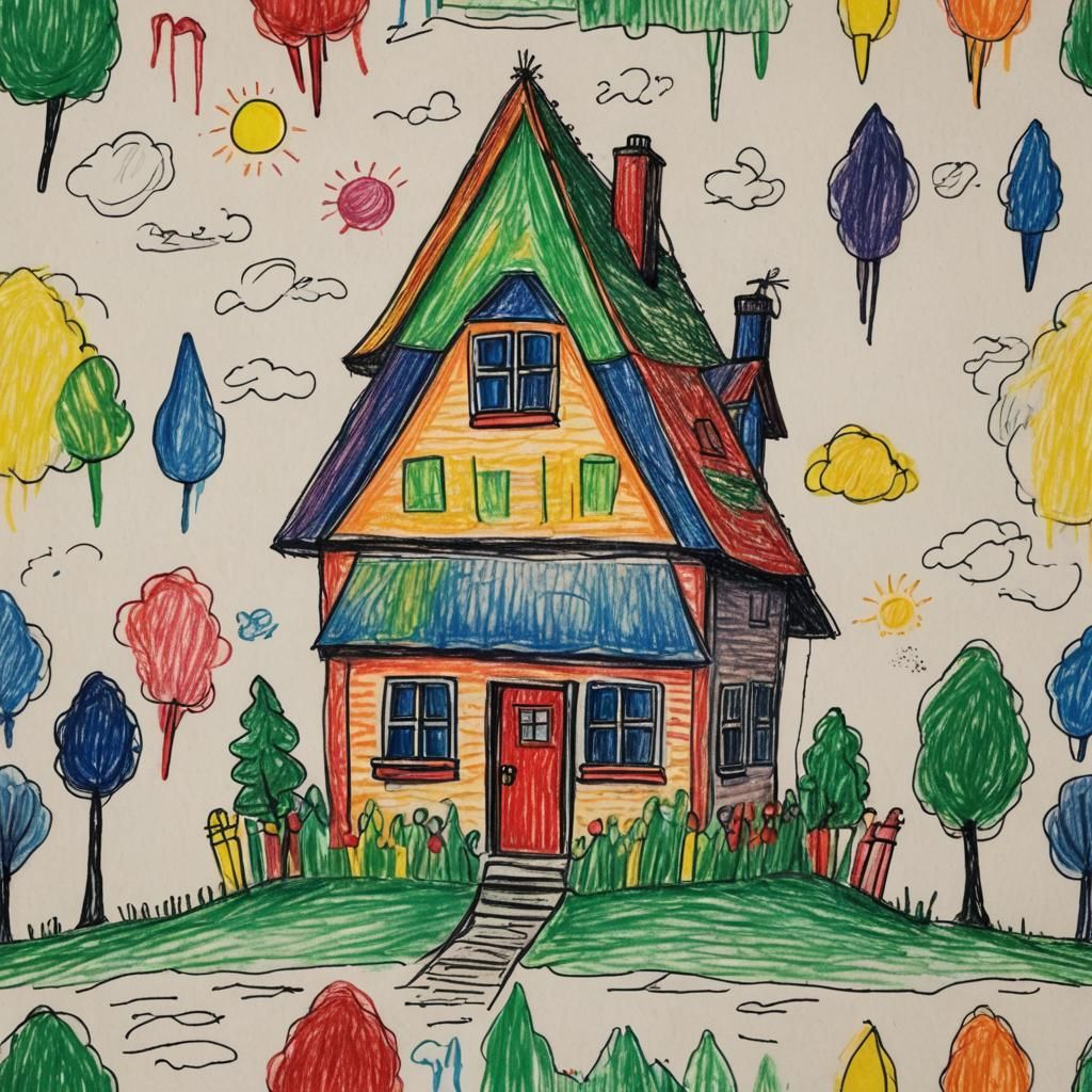 Child's Crayon Drawing of a House