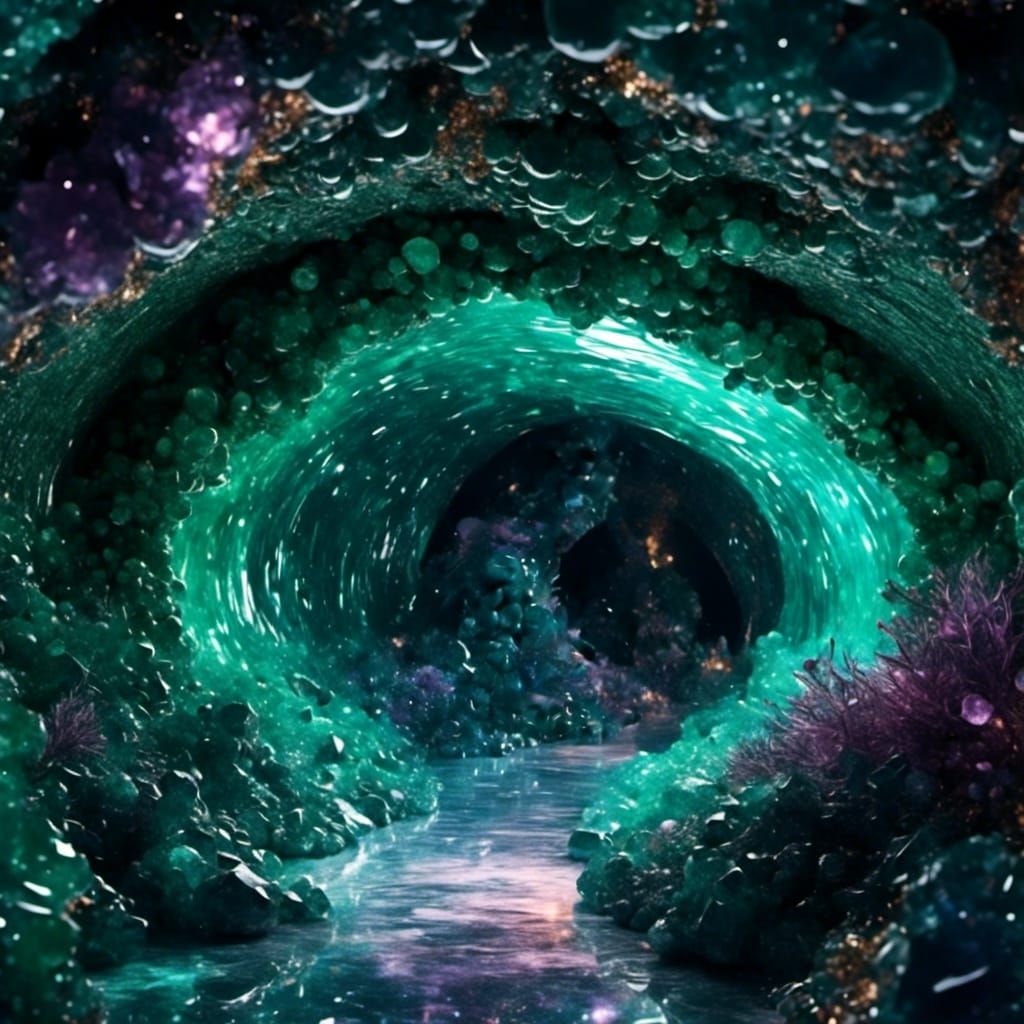 Gemstone Cave Universe with Colorful Nebulae