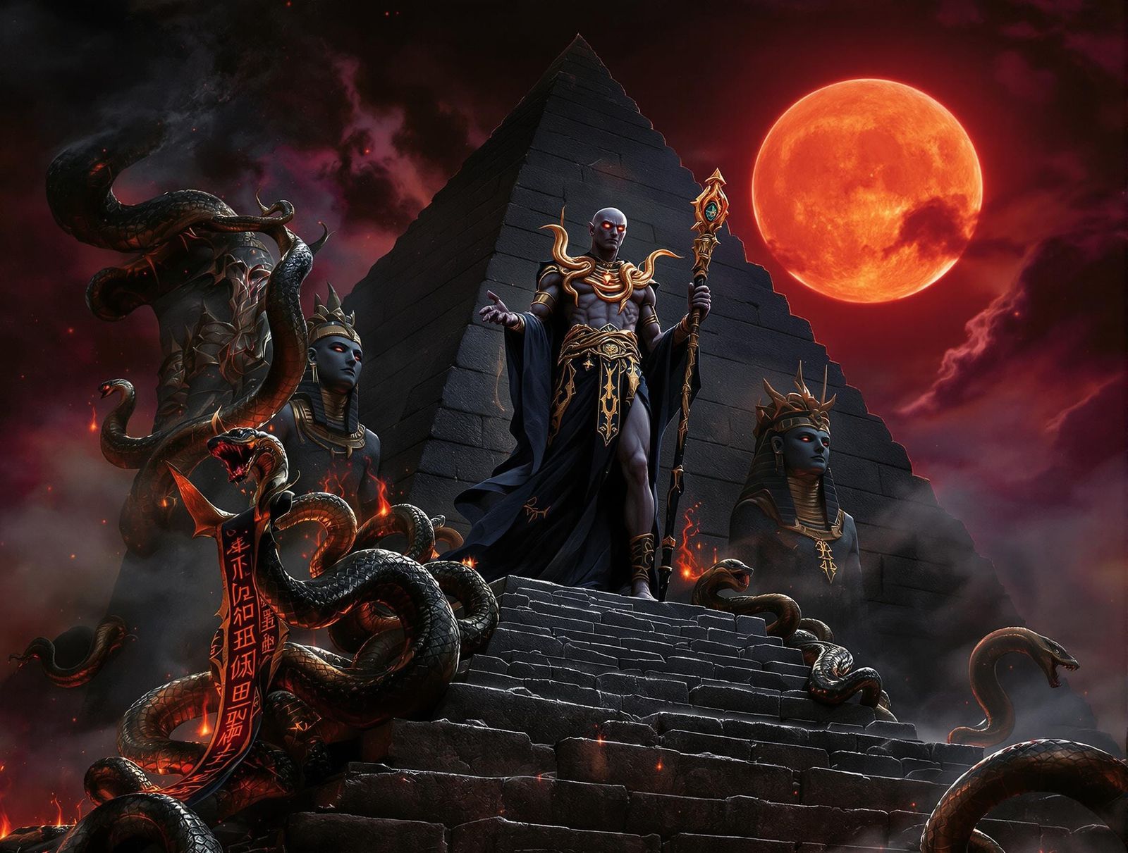 Sorcerer Under a Blood Moon in Dark Fantasy Art