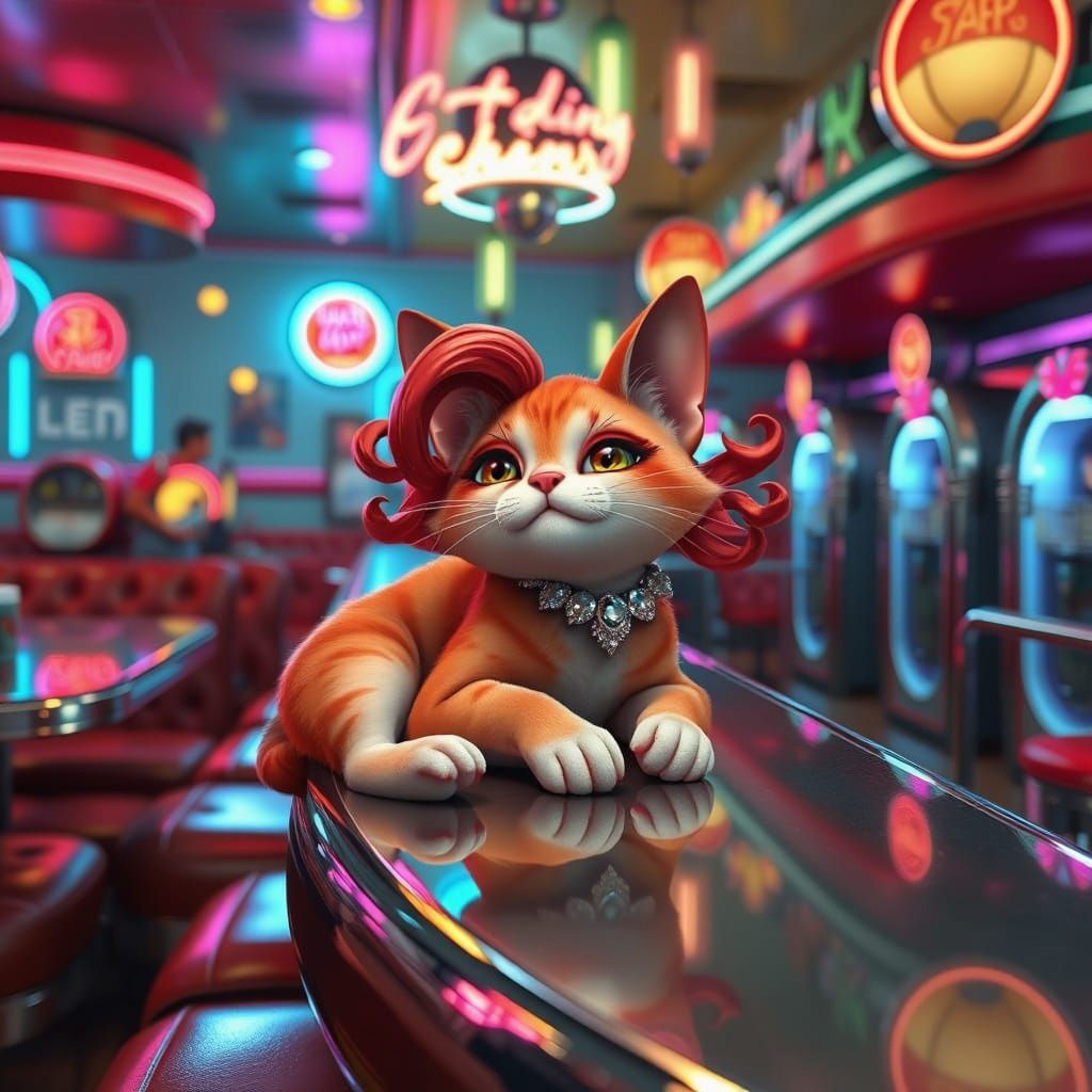 Pin-up Kitty in Retro Diner Scene