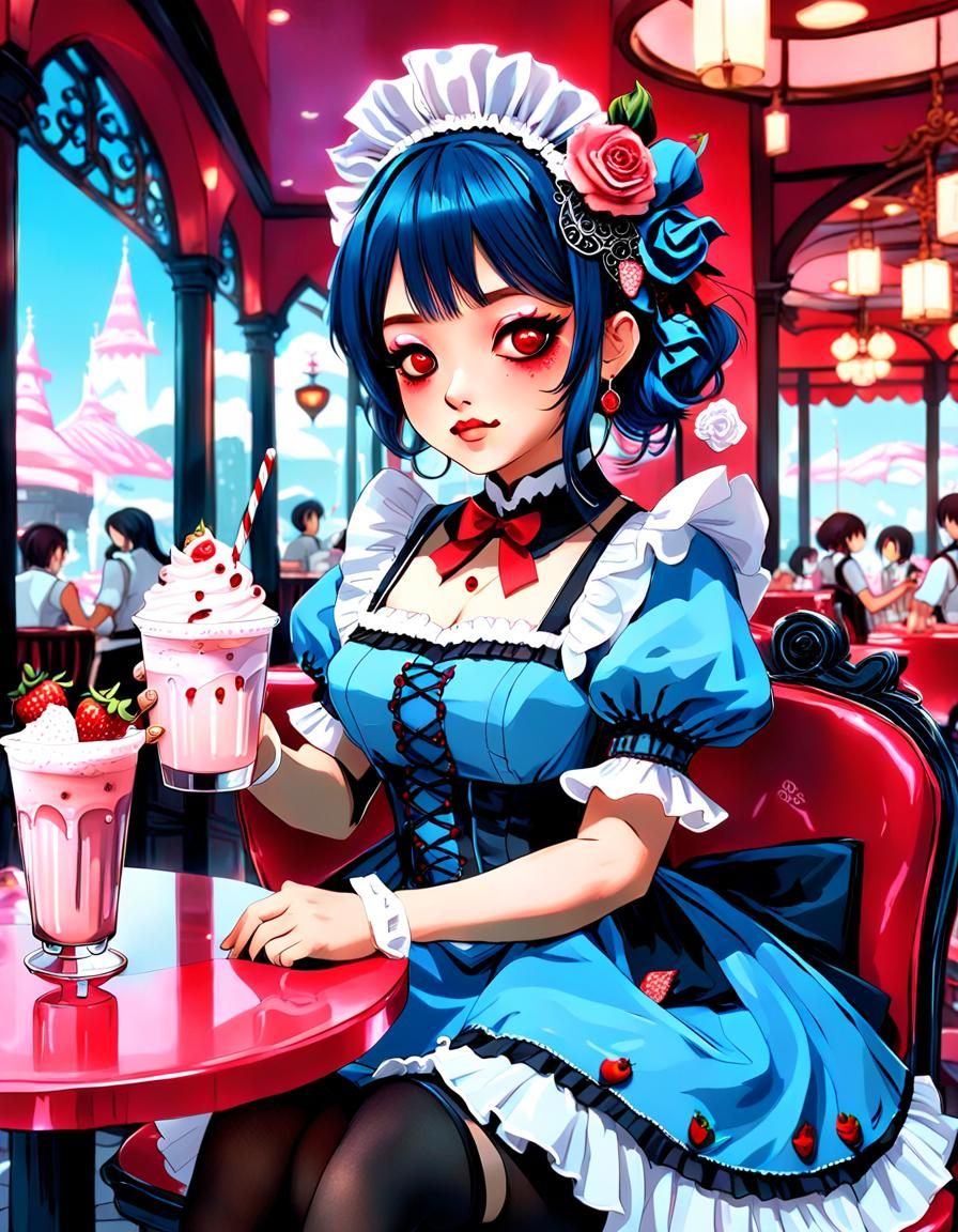 Maid Cafe Girl with Strawberry Milkshake