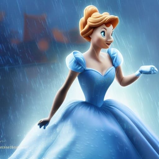 Cinderella in Rain: 3D Digital Art in Pixar Style
